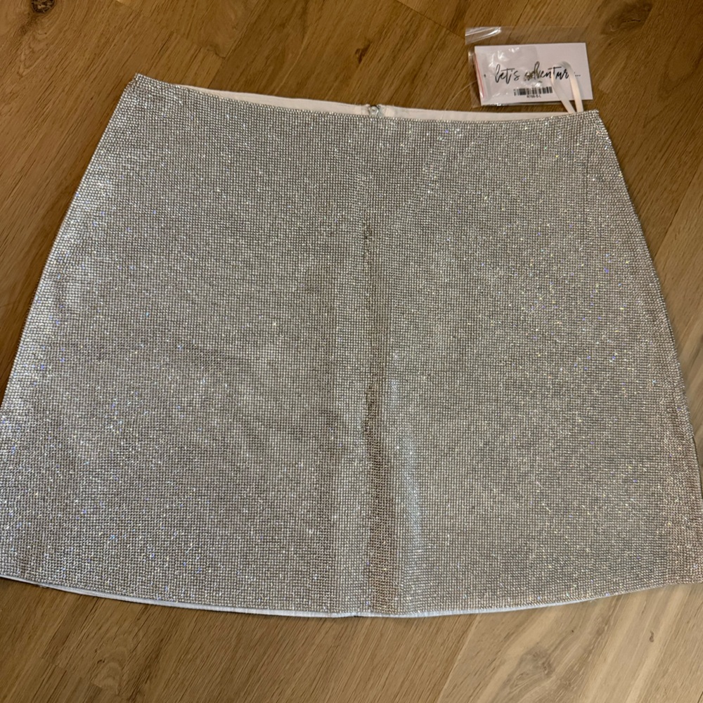 12th Tribe Silver Rhinestone Mini Skirt
